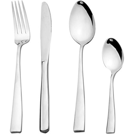 32-delars bestickset för 8 personer i rostfritt stål. 3 mm tjocklek och spegelpolerad. Modern design.