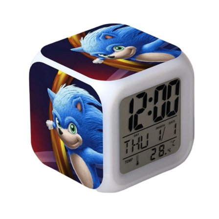 Wekity Sonic the Hedgehog Farverigt Vækkeur LED Firkantet Ur Digitalt Vækkeur med Tid, Temperatur, Alarm, Dato