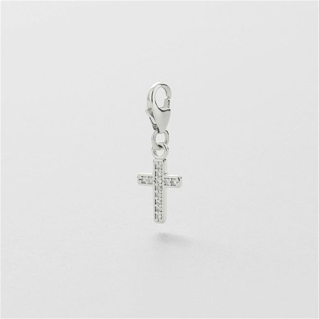 Bling Cross Charm - Sterling Silver - Safira