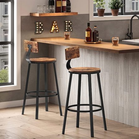 Barstolar med ryggstöd 73 cm hög sits 2-pack - Rustik Brun och