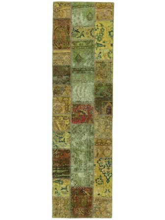 73X261 Tapis Patchwork Moderne De Couloir Jaune Foncé/Vert Foncé (Laine, Perse/Iran) Carpetvista