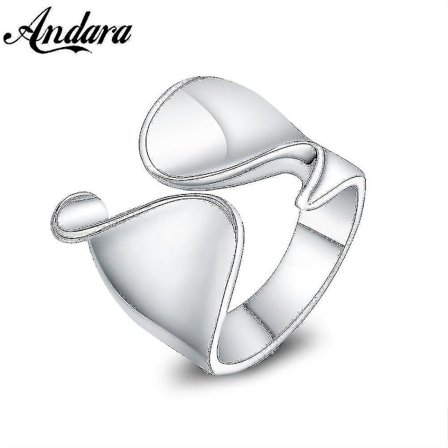 Fashionabel 925 Sterling Silver Ring Med Justerbar Glansig Design Öppningsring För Kvinnors Smyckesgåva