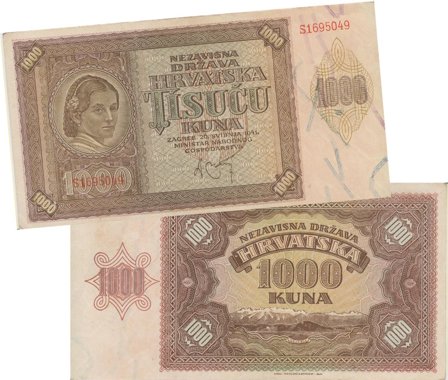 Kroatien 1941 - 1000 Kuna - Ekstrem fin & næsten ucirkuleret