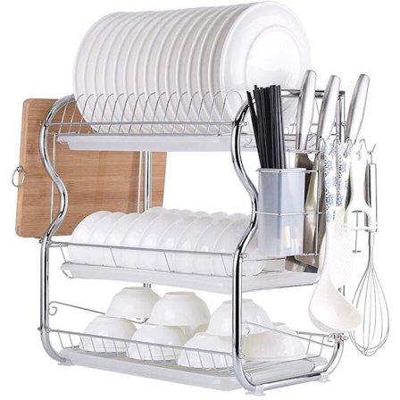 3-vånings Diskställ Bestickhållare Droppbricka Metall Kopp- och Tallrikkrokar Skärbräda