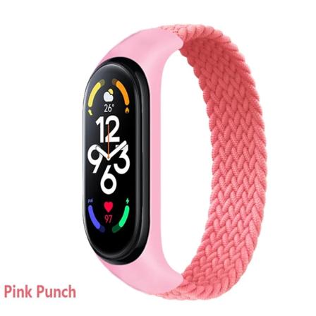 Armband för Xiaomi Mi band 6 7 Rem Nylon Flätad solo loop pulseira armband Miband5 Armbandsbälte Mi band 5 4 3 6 correa Pink Punch XL (180mm-190mm)