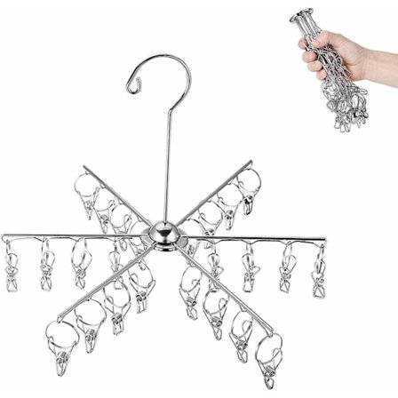 Ruostumattomasta teräksestä valmistettu sukkateline (18 klipsillä) Taittuva tuulenkestävä kangas