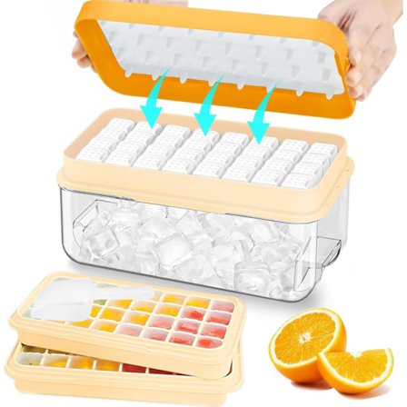 Isbitsform med lock och behållare (Orange), 64 st Isbitsformsats med isskopa, Isbitsform med pop-out funktion, Isbitsformar för frys, Isbitsformar, 