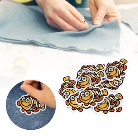 10 stk strykejern på lapper lim klær klistremerker reparere hull DIY dekorasjon sjødyr broderi liten gul fisk