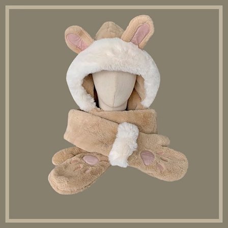 Hat Tørklæde Handsker Sæt Ørebeskyttelse Hat KHAKI