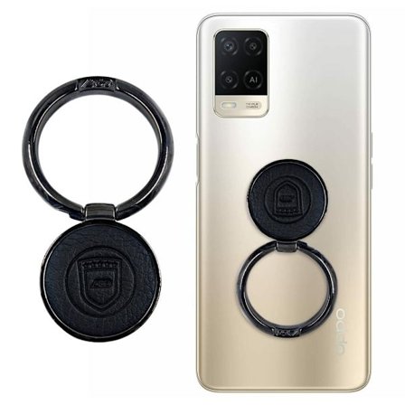 Yleiskäyttöinen kilpi kuvio nahkainen puhelinrengas jalusta - Musta