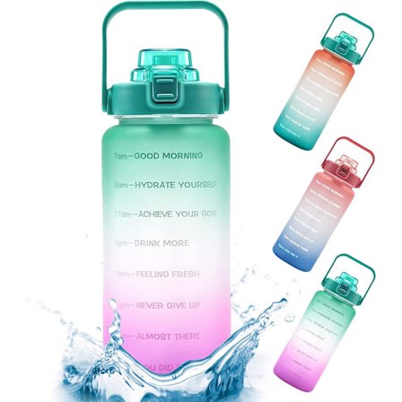 Vattenflaska på en halv gallon med tidsmarkeringar och sugrör