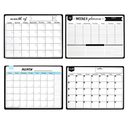 4 stk. Tørrslettbar kalendersett - Magnetisk kjøleskapkalender - Månedlig kjøleskapkalender - Whiteboard