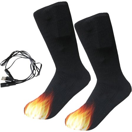 Vintervarmestrømper, dobbelt lag for varme og isolering, med varme ved tæerne; sorte 5V varmestrømper med USB-kabel