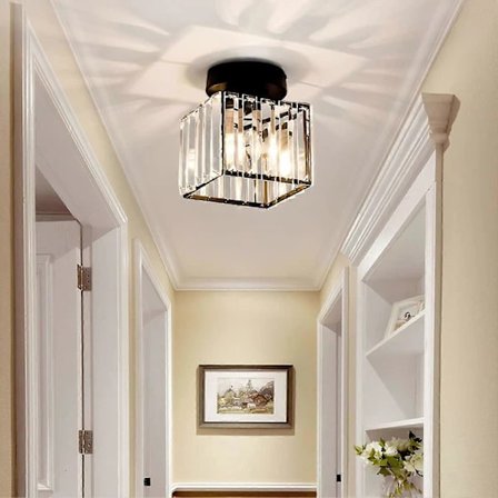 Modern Entré Kristall Taklampa, E27 Mini Kristallkrona, LED Taklampa Fyrkantig Lampskärm (Svart)