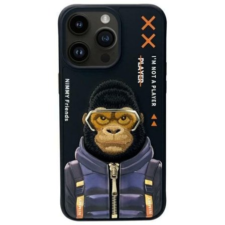 Nimmy Cool&Cute 2.0 Monkey-etui for iPhone 15 Pro Max - svart