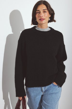Janka Polliani x NA-KD Pull en maille de laine mélangée à encolure ronde - Pulls - Noir - XS (EU 32)