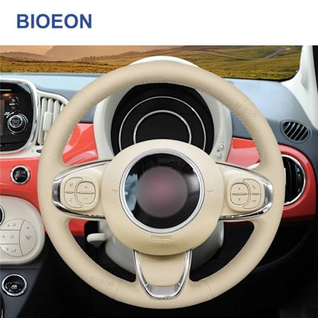 Beige konstläder rattmuff för kompatibel med fiat 500 2015-2021 500c 2016 2017 2018 2019 2020-2021