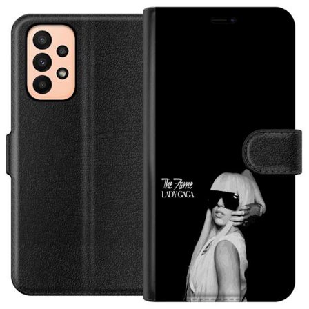 Yhteensopiva Lompakkokotelo Samsung Galaxy A23 Stranger Things juliste, jossa pyöräily siluetteja ja punainen salamamyrsky dramaattisessa retro -muodo