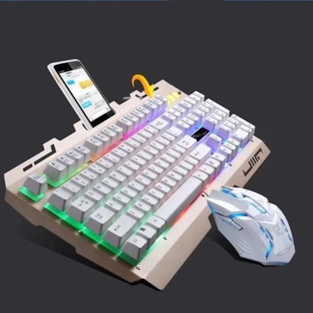 Cool LED baggrundsbelyst ergonomisk gaming mekanisk tastatur gamer mus sæt (hvid) F05586