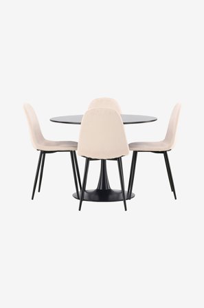Venture Home - Spisegruppe Glade med 4 spisebordsstole Polar - Sort - Spisebordssæt 4 personer - Fra Homeroom