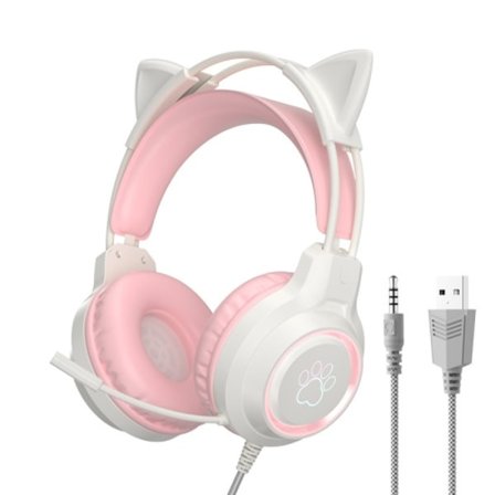 G35 Söta Katt RGB Headset Kabelanslutet Gaming Hörlurar Rosa