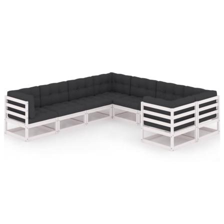 Vidaxl Loungegrupp Med Dynor 8 Delar Vit Massiv Furu Vit