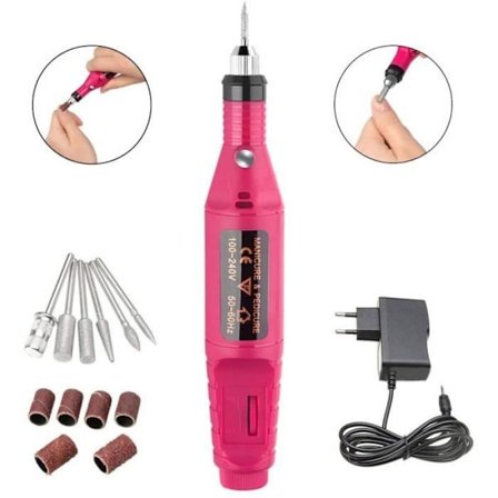 (Rød) Mini Neglelak Maskine - Rød - Manicure Filsæt med 6 Negleborebits