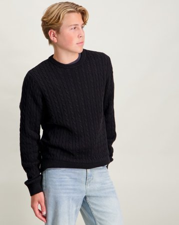 Grunt GRTue Cable LS Knit Svart Genser Gutt - Kids Brand Store