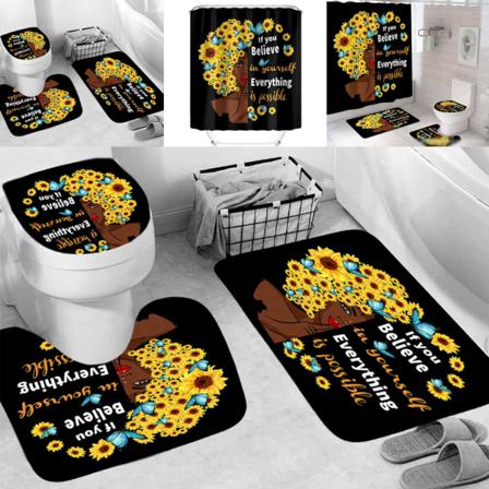 4pc Mögelbeständig Med Matta Duschdraperi Set Dekor Badmattor