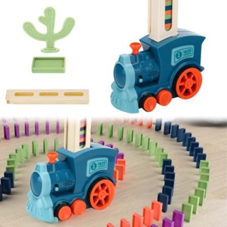 120 Dominobrickor För Barn Elektriskt Set Automatisk Läggningstegel Blå