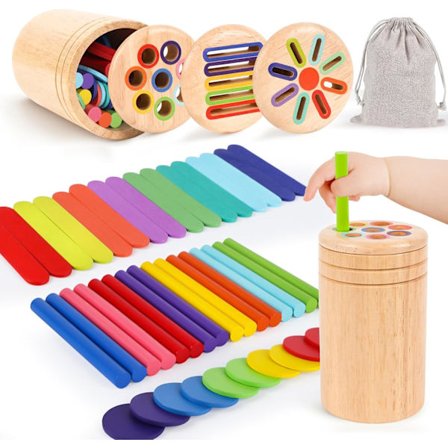 Montessori Legetøj – Farvesorteringsspil & Motorisk Træning for Børn 1–2 År, Trælegetøj til Piger og Drenge, Perfekt Gave