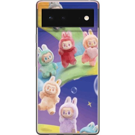 Yhteensopiva Puhelinkuori Google Pixel 6 La.bubu sateenkaari juliste la.bubu hahmo pupu asu lelut söpö pastelli värikäs anime tyyli suunnittelu taide