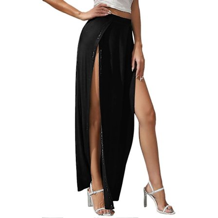 Lang dobbel splitt høy midje dame ensfarget jersey stretch to side splitt maxi skjørt TY