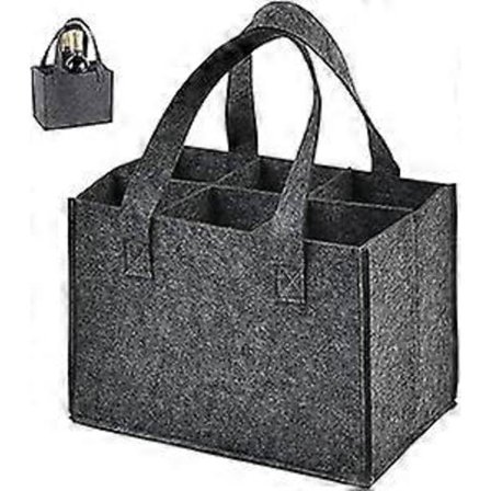 Flaskepose med 6 rum, flaskeholder flaskepose filt flaskepose herrehåndtaske flaskepose filttaske vinflaskepose (LGL)