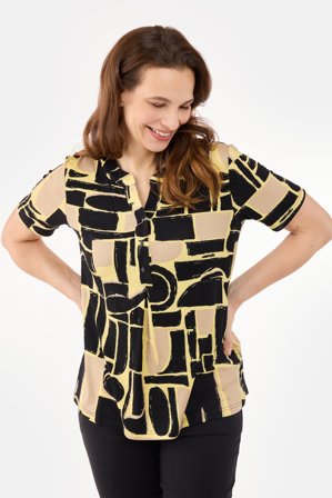 BRANDTEX - Kortærmet T-shirt - Sort / Gul - V-hals