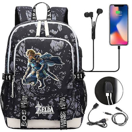 Tears Of The Game Zelda Kingdom USB Skolväska för tonåringar - Unisex Casual Sportryggsäck för grundskole- och gymnasieelever