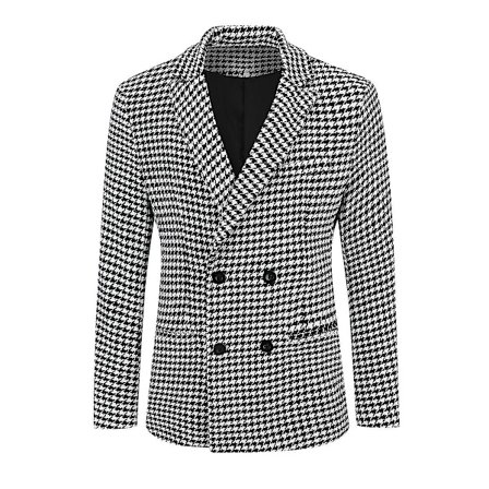 Herre Sort og Hvid Ternet Dobbeltradet 4 Knaps Slim Fit Casual Blazer Jakke