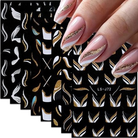 Ranskalaiset viivan kynsikoristeet, 3D itseliimautuvat ranskalaiset kynsikoristeet aaltoilevat viivat V-muotoinen kynsikoriste manikyyriin DIY-
