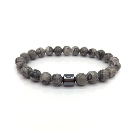 Trendy armbånd grå sten og hæmatit