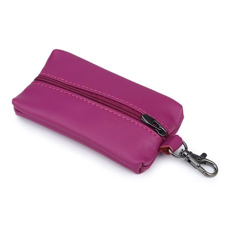 Äkta läder nyckelväska plånbok nyckelring hållare med nyckelring och dragkedja (ros lila)