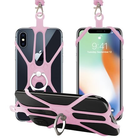 Universal multifunktionel silikone sleeve snor bærbart telefon etui spænde snor ring spænde mobiltelefon sleeve slynge pink