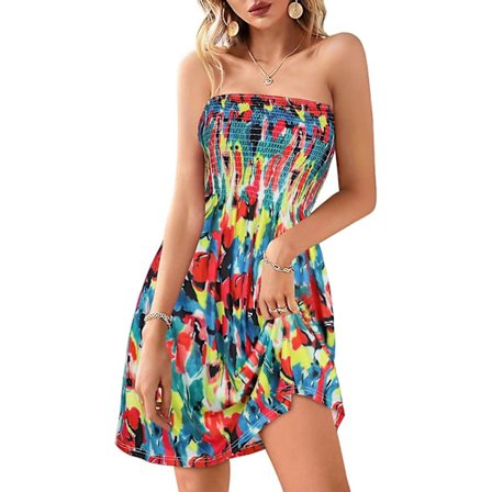 Sommarklänning för kvinnor Beach Casual Strapless Cover Ups Tie Dye Off Shoulder