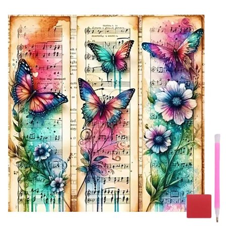 5D Fjäril Diamantmålning Kit för Vuxna Nybörjare, DIY Musikaliskt Partitur Diamantkonst, Full Runda Borr Diamantprick Ädelstenskonst Kit, Hem 