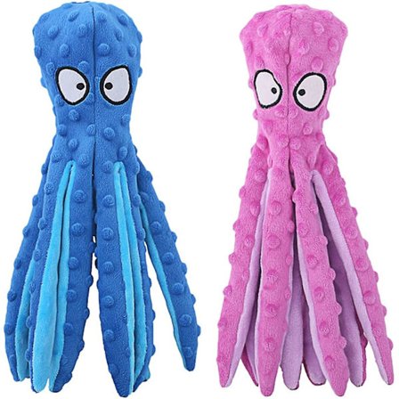 WABJTAM Squeaky Dog Toys, Octopus No Stuffing Crinkle Plush Dog Chew Toys for Puppy Teething, Pet Training and Entertaining, Durable Interactive Dog T