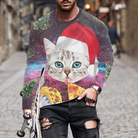 Herr Långärmad Färgblockblus Santa Claus Print Basic Tee