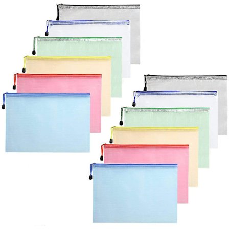 A5 Dragkedja Filväska Mesh Dokument Plastplånbok Mappar Dragkedja Plastfickor (12-pack)