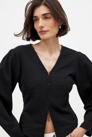 NA-KD - Bouclé topp med lange ermer - Langermede T-skjorter - Svart - XS (EU 32)