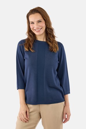 SIGNATURE - 3/4 Ærmet Strik - Navy - Strukturpanel