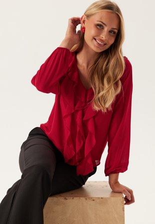 VILA Viane L/S V-NECK FRILL TOP V-N Vaatteet
