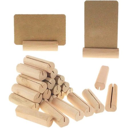 40 stk. træmappe fotokort memoholder træ rund pæl form bordnummerholder klemme, træbase bordkortholdere billedpicks klemme hold